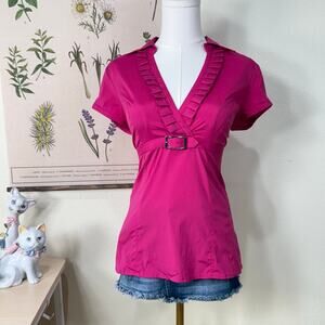 Y2k Express Pleated Ruffle Collar Buckle Babydoll Top Mean Girl McBling S